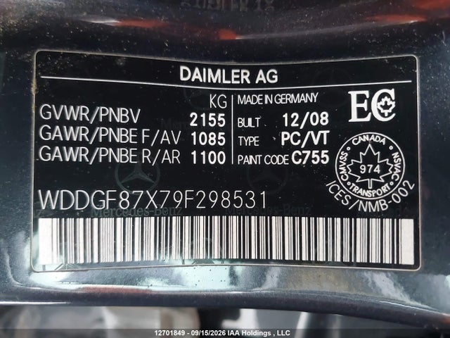 Aukcja sprzedaży 2009 Mercedes-benz C 350 4matic, vin: WDDGF87X79F298531, numer aukcji: 12701849