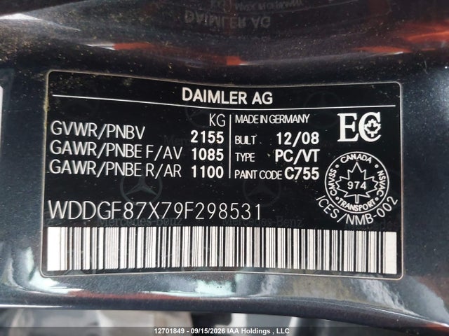 Aukcja sprzedaży 2009 Mercedes-benz C 350 4matic, vin: WDDGF87X79F298531, numer aukcji: 12701849