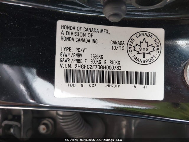 Продаж на аукціоні авто 2016 Honda Civic Ex 4dr, vin: 2HGFC2F70GH000783, номер лоту: 12701874