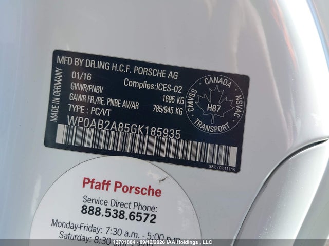 Porsche Cayman Gts/s 2016 WP0AB2A85GK185935 Image 9