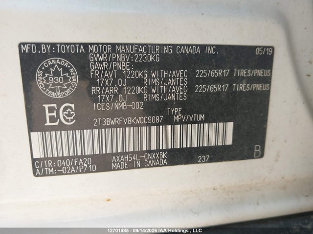 2T3BWRFV8KW009087 Toyota RAV4 LE