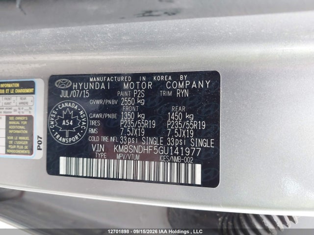 Продаж на аукціоні авто 2016 Hyundai Santa Fe Xl Limited, vin: KM8SNDHF5GU141977, номер лоту: 12701898