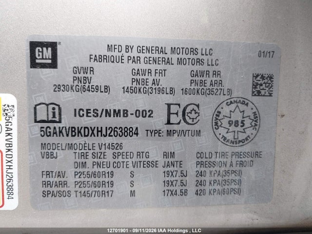 Buick Enclave Leather 2017 5GAKVBKDXHJ263884 Image 19