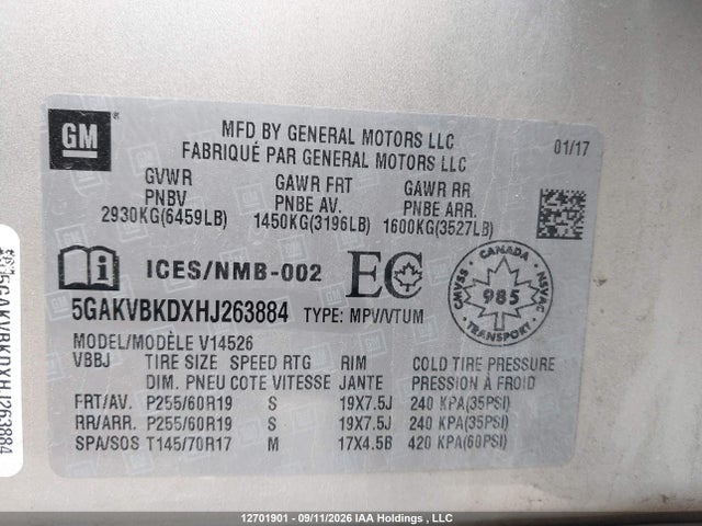 Buick Enclave Leather 2017 5GAKVBKDXHJ263884 Image 9