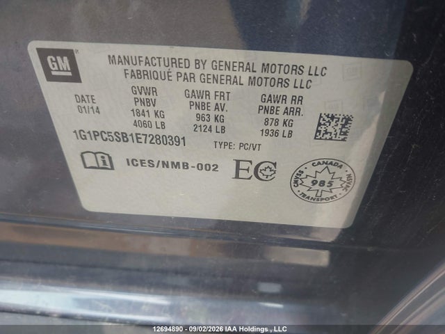 Chevrolet Cruze 1lt 2014 1G1PC5SB1E7280391 Image 9