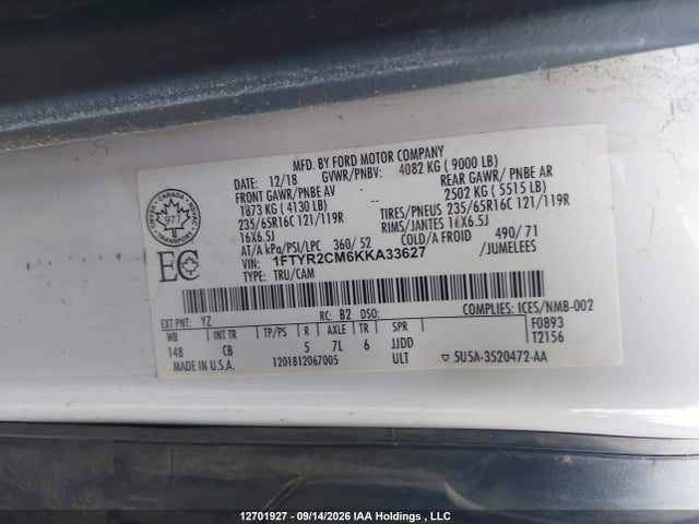Ford Transit-250 2019 1FTYR2CM6KKA33627 Image 9