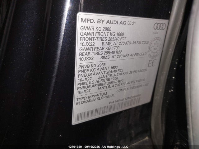 Продажа на аукционе авто 2021 Audi Sq8 4.0t, vin: WA1AWAF13MD044088, номер лота: 12701929