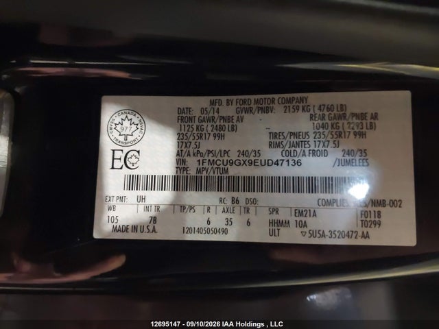 Продаж на аукціоні авто 2014 Ford Escape Se, vin: 1FMCU9GX9EUD47136, номер лоту: 12695147