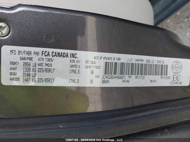 12697155 :رقم المزاد ، 2C4RDGBG4HR680971 vin ، 2017 Dodge Grand Caravan Cvp/sxt مزاد بيع