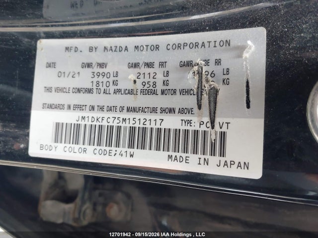 2021 Mazda Cx-3 მანქანა იყიდება აუქციონზე, vin: JM1DKFC75M1512117, აუქციონის ნომერი: 12701942