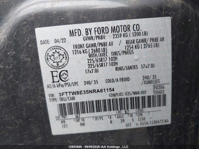 Ford Maverick Xl 2022 3FTTW8E35NRA61154 Image 9