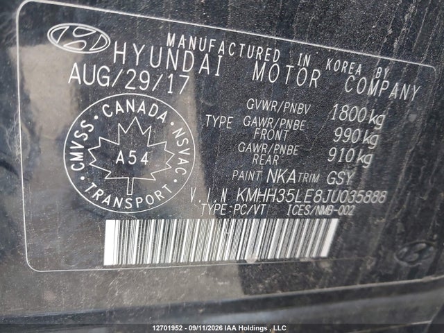 12701952 :رقم المزاد ، KMHH35LE8JU035888 vin ، 2018 Hyundai Elantra Gt Gls مزاد بيع