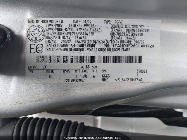 Aukcja sprzedaży 2012 Ford Focus, vin: 1FAHP3F28CL401720, numer aukcji: 12701956
