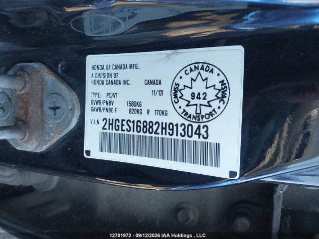 Aukcja sprzedaży 2002 Honda Civic, vin: 2HGES16882H913043, numer aukcji: 12701972