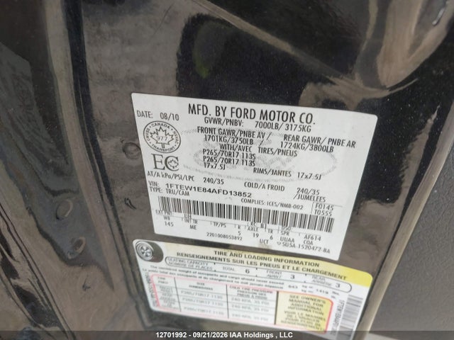 12701992 :رقم المزاد ، 1FTEW1E84AFD13852 vin ، 2010 Ford F-150 Xlt مزاد بيع