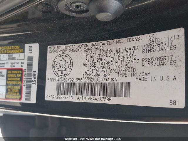 Продажа на аукционе авто 2014 Toyota Tacoma V6, vin: 5TFMU4FN6EX021658, номер лота: 12701994