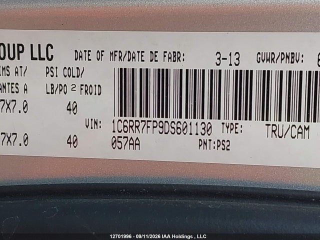 2013 Ram 1500 St მანქანა იყიდება აუქციონზე, vin: 1C6RR7FP9DS601130, აუქციონის ნომერი: 12701996