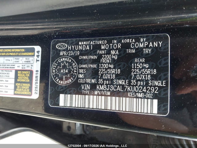 2019 Hyundai Tucson Luxury მანქანა იყიდება აუქციონზე, vin: KM8J3CAL7KU024292, აუქციონის ნომერი: 12702004