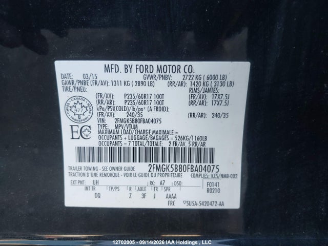 Ford Flex 2015 2FMGK5B80FBA04075 Image 9