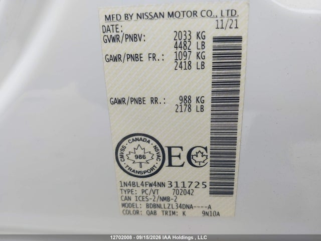Nissan Altima 2.5 Platinum 2022 1N4BL4FW4NN311725 Image 9