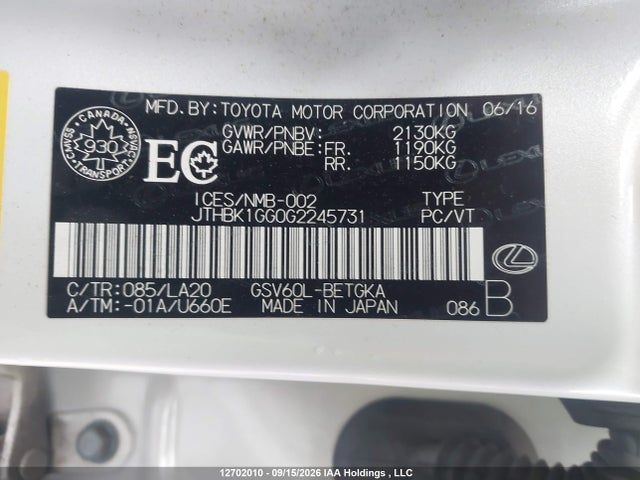 Lexus ES350 2016 JTHBK1GG0G2245731 Image 9