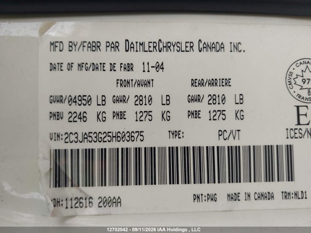 Продажа на аукционе авто 2005 Chrysler 300 Touring, vin: 2C3JA53G25H603675, номер лота: 12702042