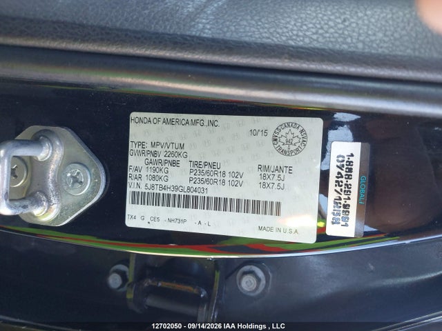 Acura RDX 2016 5J8TB4H39GL804031 Image 9