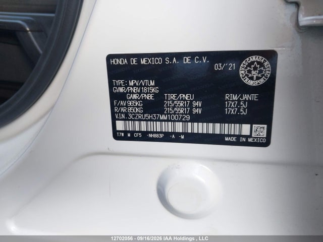 Honda HR-V LX 2021 3CZRU5H37MM100729 Image 9