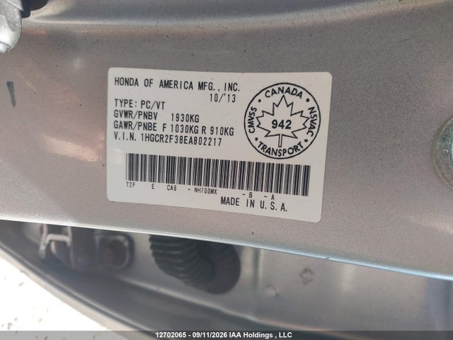 Honda ACCORD LX 2014 1HGCR2F38EA802217 Image 9