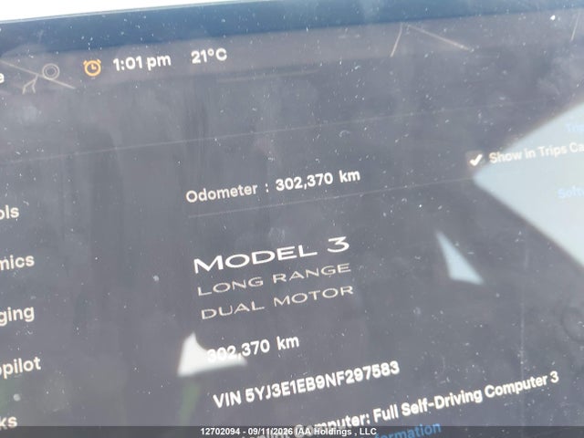 5YJ3E1EB9NF297583 Tesla MODEL 3