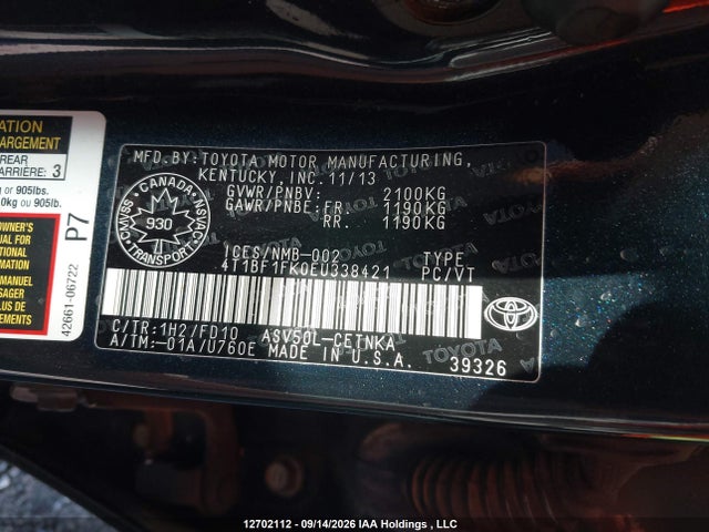 Aukcja sprzedaży 2014 Toyota Camry Le, vin: 4T1BF1FK0EU338421, numer aukcji: 12702112