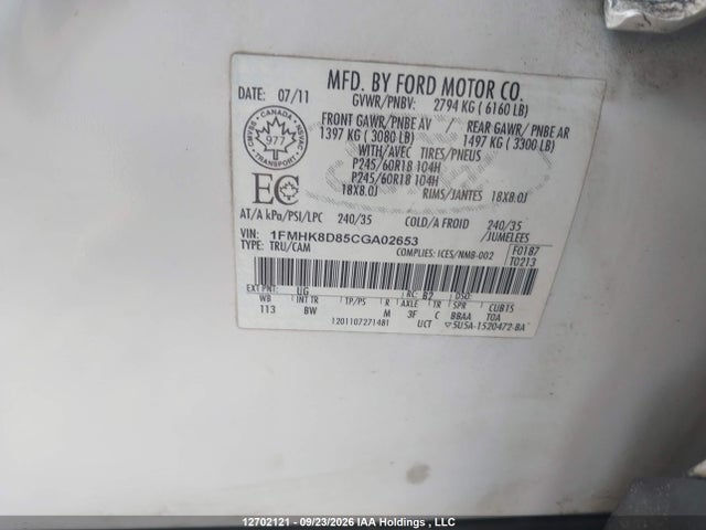 Продажа на аукционе авто 2012 Ford Explorer Xlt, vin: 1FMHK8D85CGA02653, номер лота: 12702121