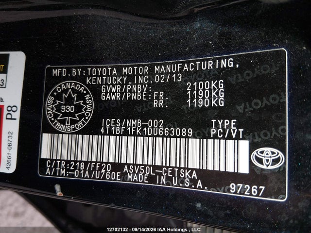 12702132 :رقم المزاد ، 4T1BF1FK1DU663089 vin ، 2013 Toyota Camry Se مزاد بيع