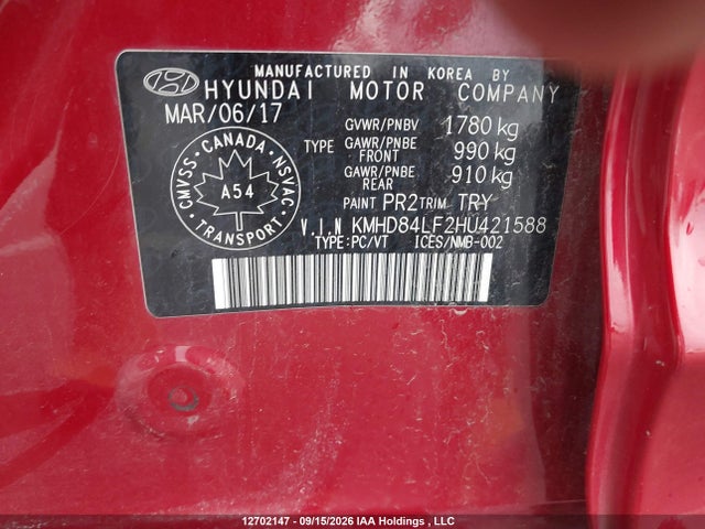 Продажа на аукционе авто 2017 Hyundai Elantra Gl, vin: KMHD84LF2HU421588, номер лота: 12702147
