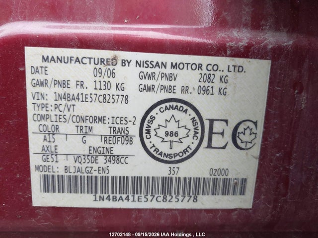 Aukcja sprzedaży 2007 Nissan Maxima Se/sl, vin: 1N4BA41E57C825778, numer aukcji: 12702148