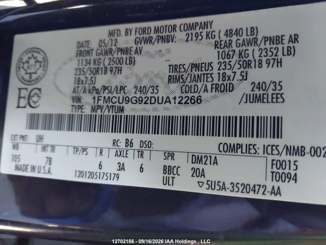 Aukcja sprzedaży 2013 Ford Escape Se, vin: 1FMCU9G92DUA12266, numer aukcji: 12702156
