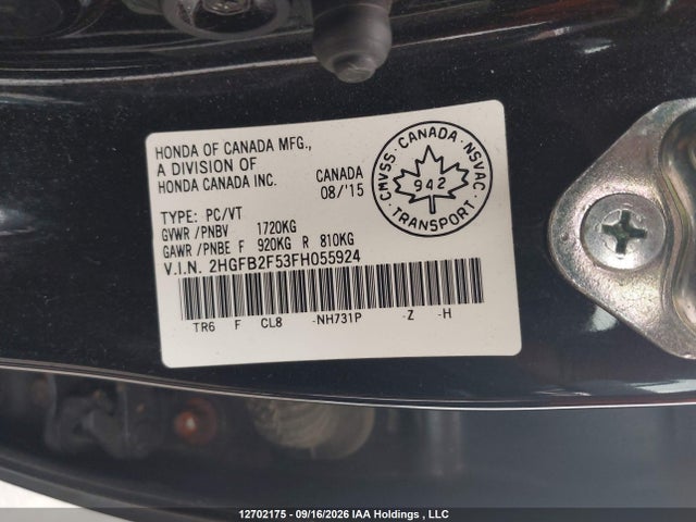 Продажа на аукционе авто 2015 Honda Civic Lx, vin: 2HGFB2F53FH055924, номер лота: 12702175