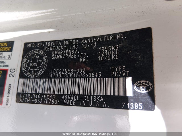 12702183 :رقم المزاد ، 4T1BF3EK4BU659645 vin ، 2011 Toyota Camry مزاد بيع