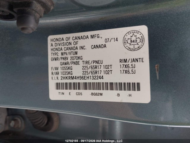 Продажа на аукционе авто 2014 Honda Cr-v Touring, vin: 2HKRM4H96EH132244, номер лота: 12702185