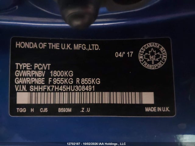 Honda Civic Sport 2017 SHHFK7H45HU308491 Image 9