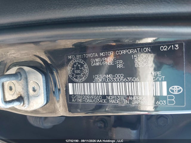 Продажа на аукционе авто 2013 Toyota Yaris Le, vin: JTDKTUD33DD563506, номер лота: 12702190
