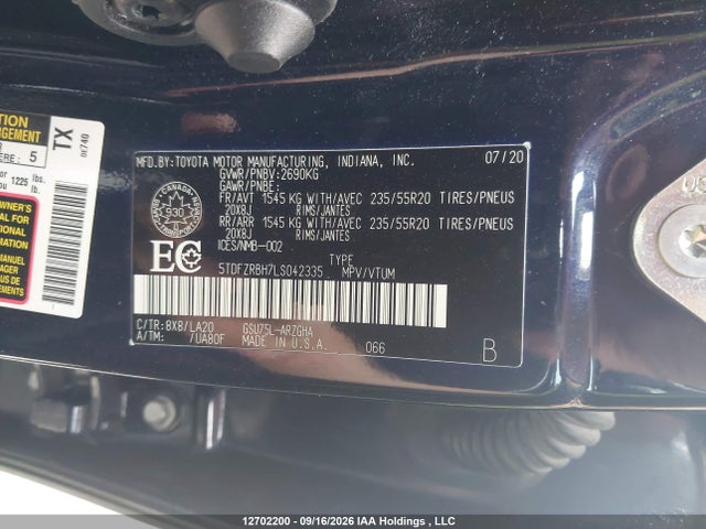 Toyota Highlander Limited 2020 5TDFZRBH7LS042335 Image 9