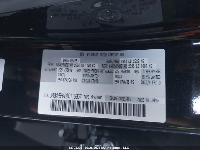 12702203 :رقم المزاد ، JM3KMBHA0T0115957 vin ، 2026 Mazda Cx-5 Gs مزاد بيع