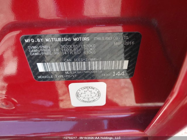 Mitsubishi MIRAGE ES 2017 ML32A3HJ7HH005619 Image 9