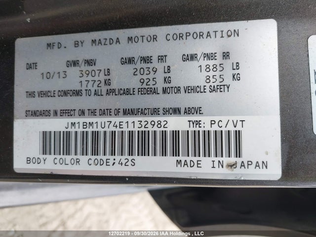 2014 Mazda 3 Sport მანქანა იყიდება აუქციონზე, vin: JM1BM1U74E1132982, აუქციონის ნომერი: 12702219