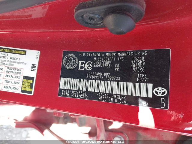 5YFBPRBE4LP020733 Toyota Corolla