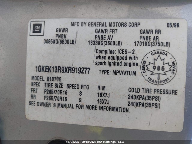 Продажа на аукционе авто 1999 Gmc Yukon 4dr 4wd, vin: 1GKEK13R9XR919277, номер лота: 12702225