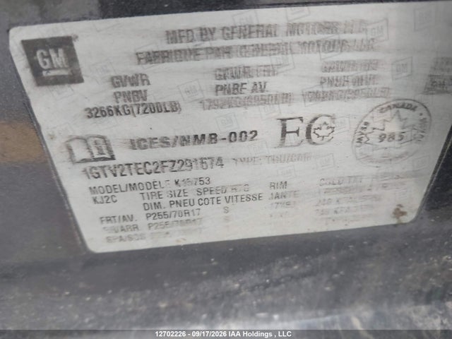 1GTV2TEC2FZ291674 GMC SIERRA 1500