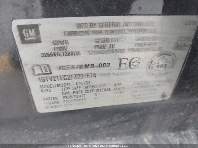 1GTV2TEC2FZ291674 GMC SIERRA 1500
