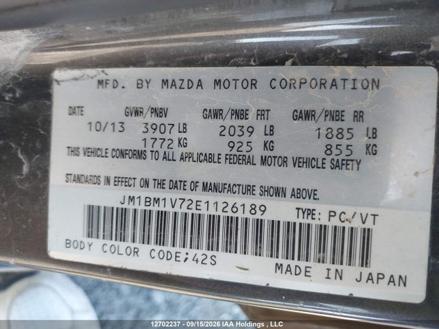 2014 Mazda Mazda3 Gs-sky მანქანა იყიდება აუქციონზე, vin: JM1BM1V72E1126189, აუქციონის ნომერი: 12702237